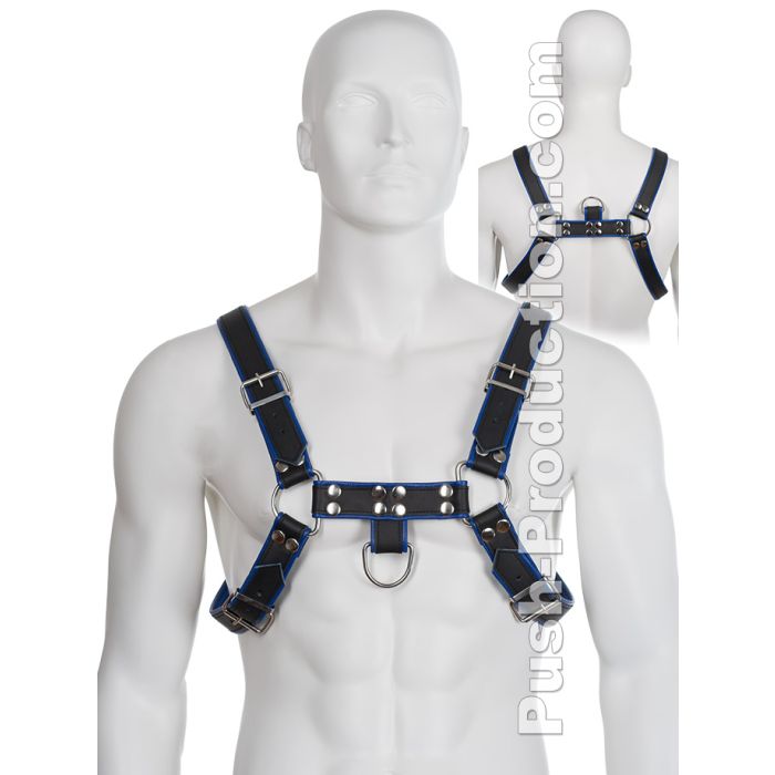 Harnais BDSM en cuir véritable noir / bleu main product photo