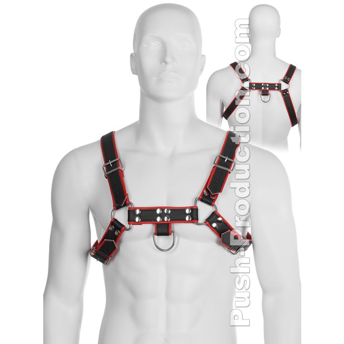 Harnais BDSM en cuir véritable noir / rouge main product photo