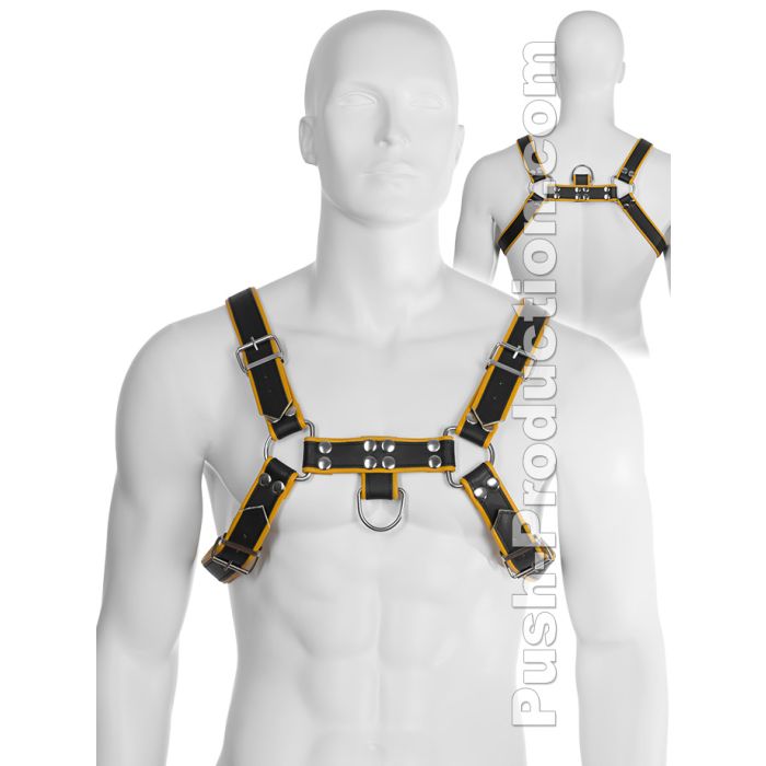 Harnais BDSM en cuir véritable noir / jaune main product photo