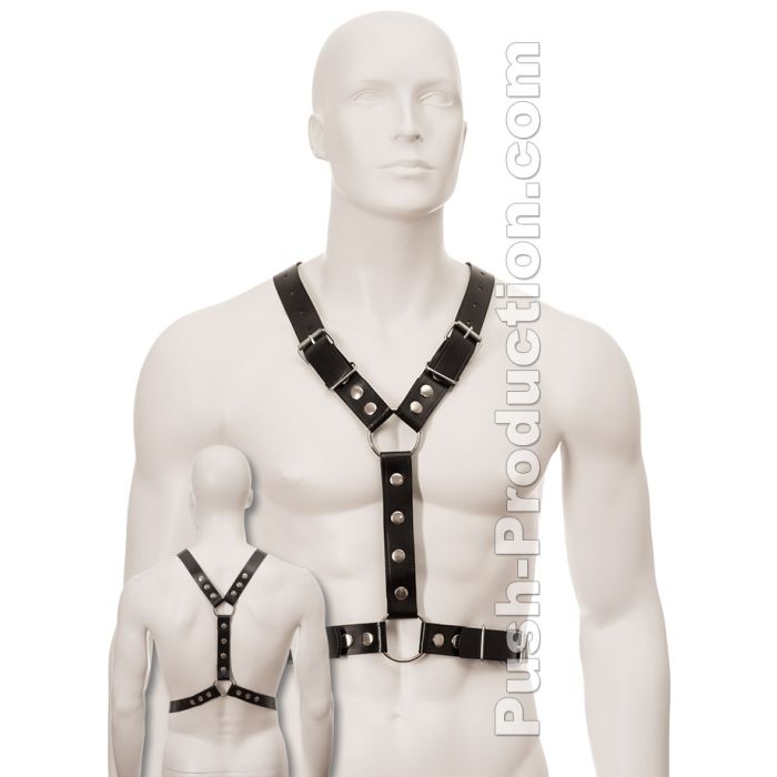 Harnais en cuir noir avec boutons de métal main product photo