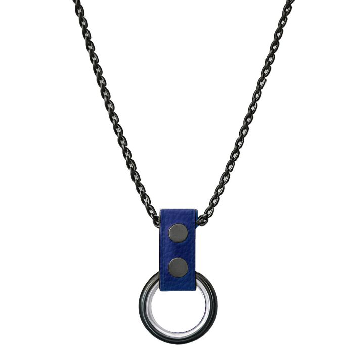Black Metal Necklace with Cockrings - Blue Leather main product photo