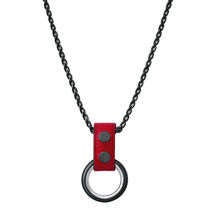 Black Metal Necklace with Cockrings - Red Leather main product photo