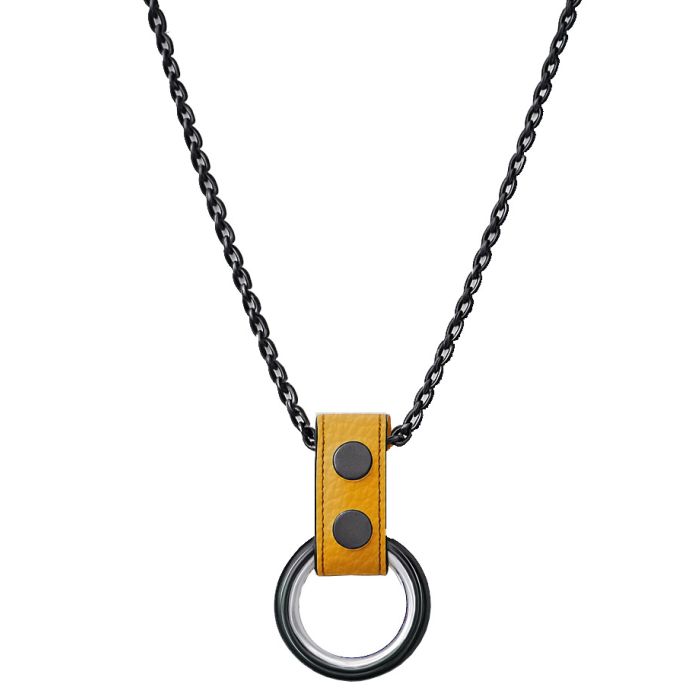 Black Metal Necklace with Cockrings - Yellow Leather main product photo