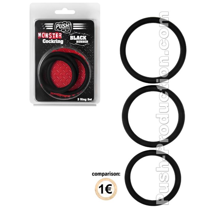 Push Monster - Black Rubber Cockring 3 Ring Set main product photo