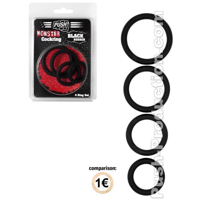 Push Monster - Black Rubber Cockring 4 Ring Set main product photo