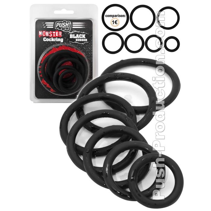 Push Monster - Black Rubber Cockring 7 Ring Set main product photo