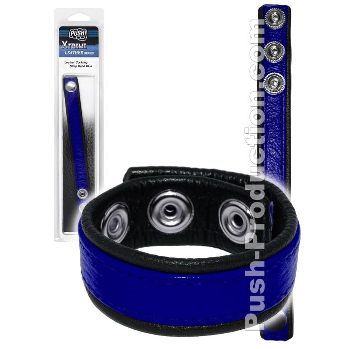Push Xtreme Leather - Cockring en cuir bleu main product photo