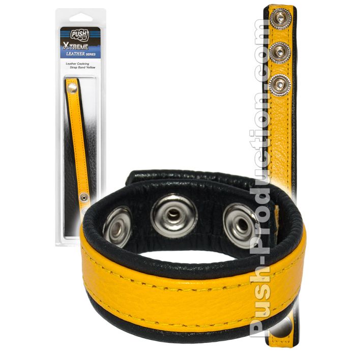 Push Xtreme Leather - Cockring en cuir jaune main product photo