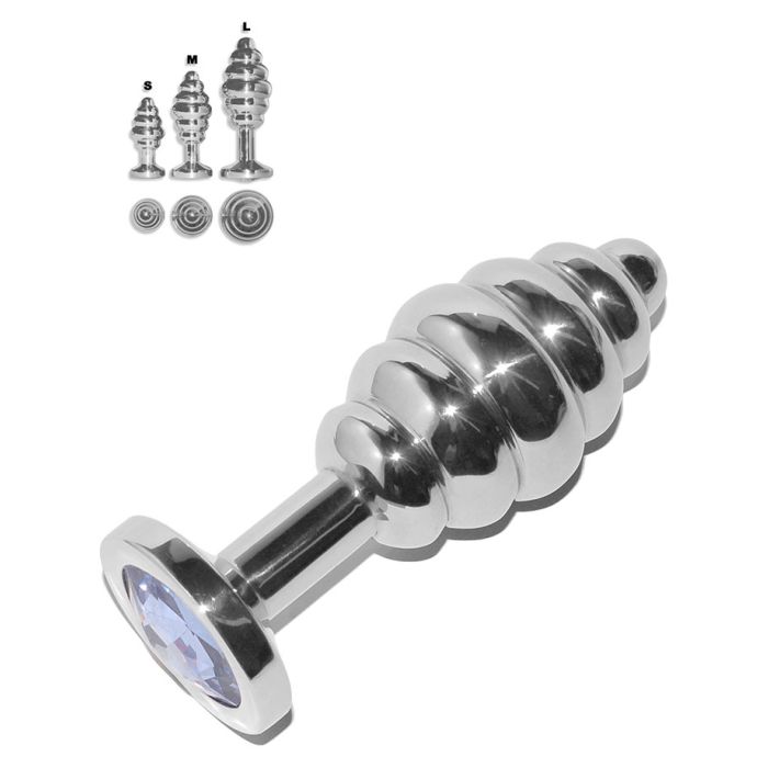 Rosebud - Plug Anal Inox Grooved Cristal Bleu - Taille Small main product photo