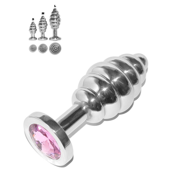 Rosebud - Plug Anal Inox Grooved Cristal Rose - Taille Small main product photo